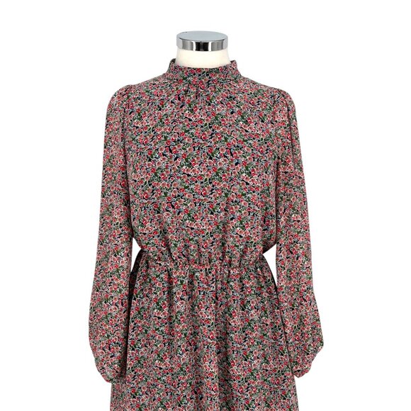 Boden Floral High Neck Long Sleeve A-Line Dress Multicolor Size 6 - Picture 2 of 13